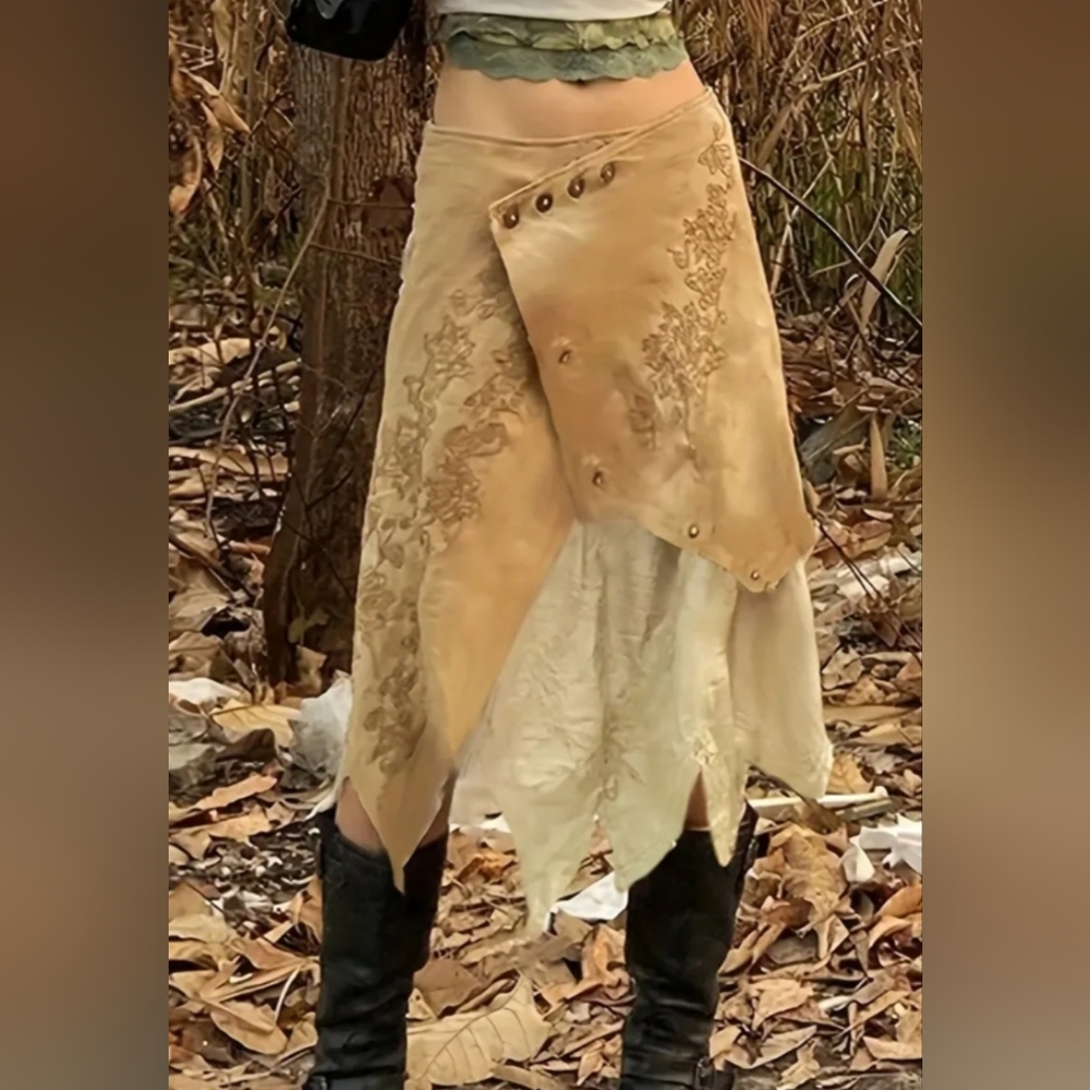 Asymmetrical, layered midi skirt.